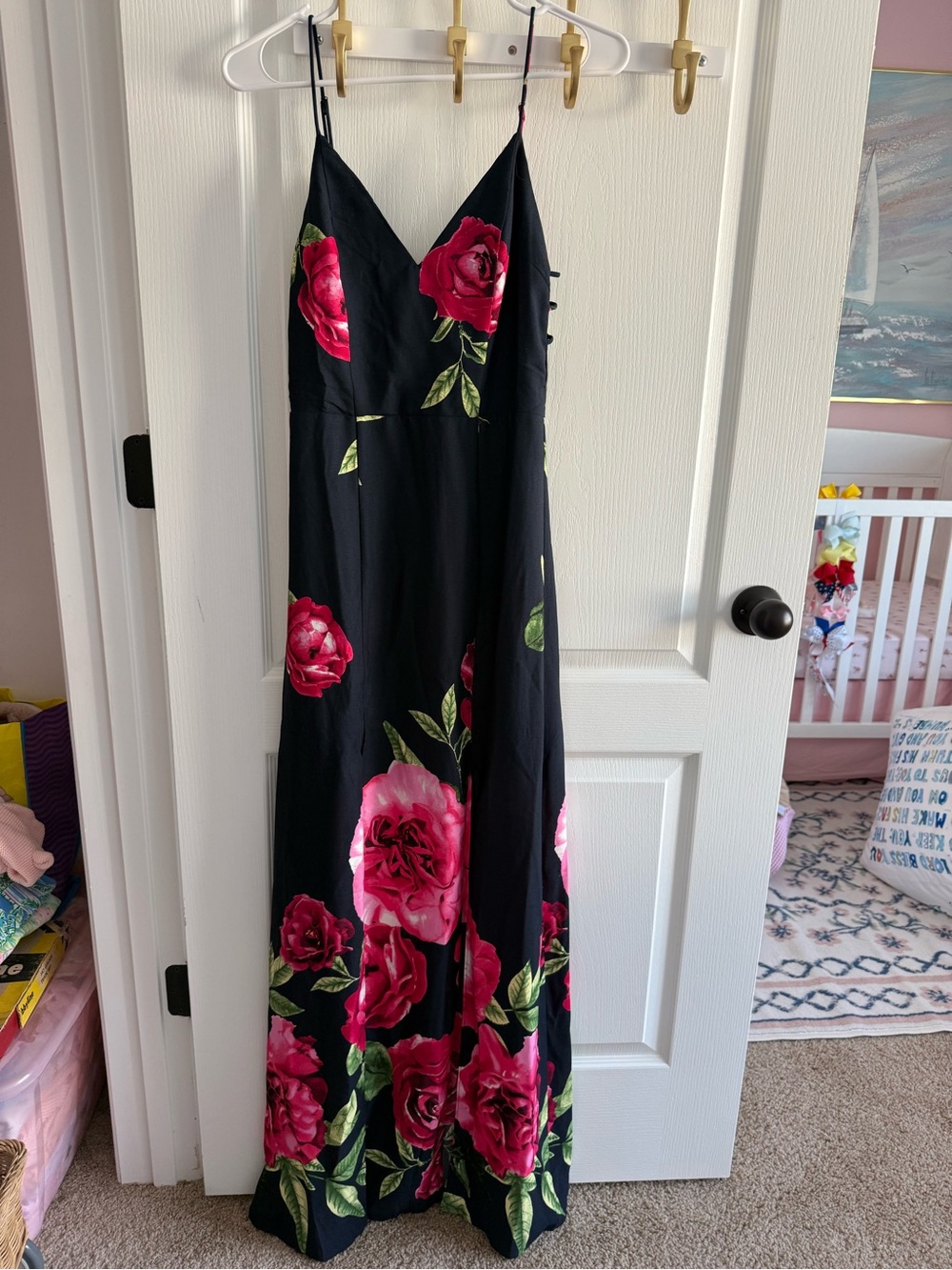 Soieblu Maxi Dress with Bold Pink Rose Print
